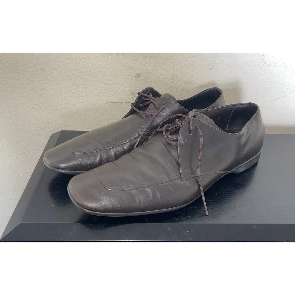 Prada Square Toe Leather Dress Shoes Vintage Dark Brown Men's Size 13 Preowned